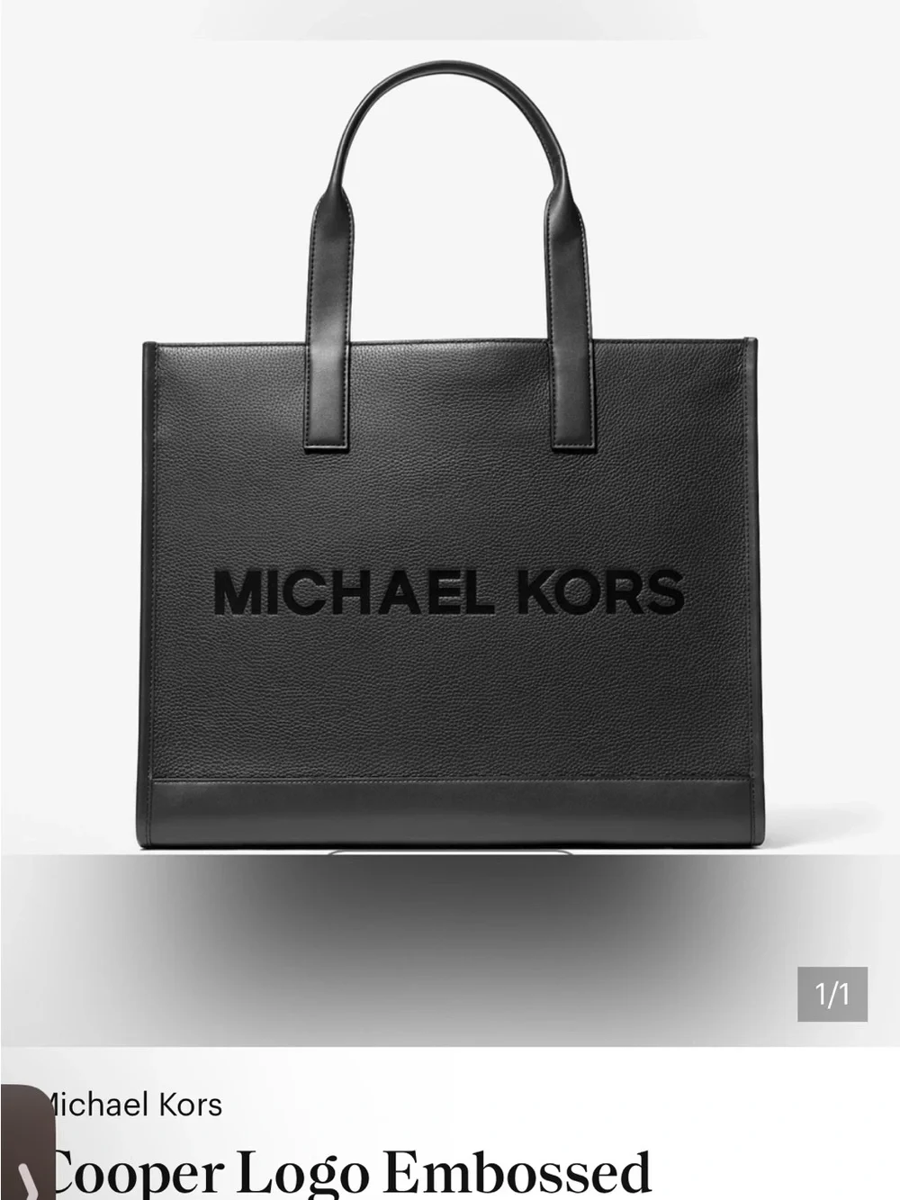 MICHAEL KORS Black Embossed Logo Leather Tote